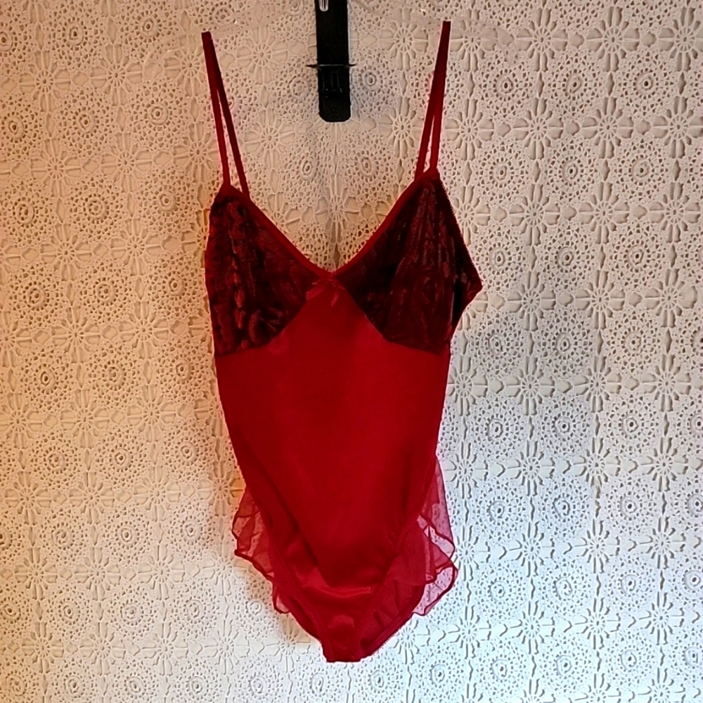 Womens lingerie, rich velvety material with lace about the top parts.